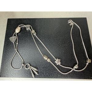 Vintage Robert Rose Signed Silver Long Charm Statement Necklace Extra Long